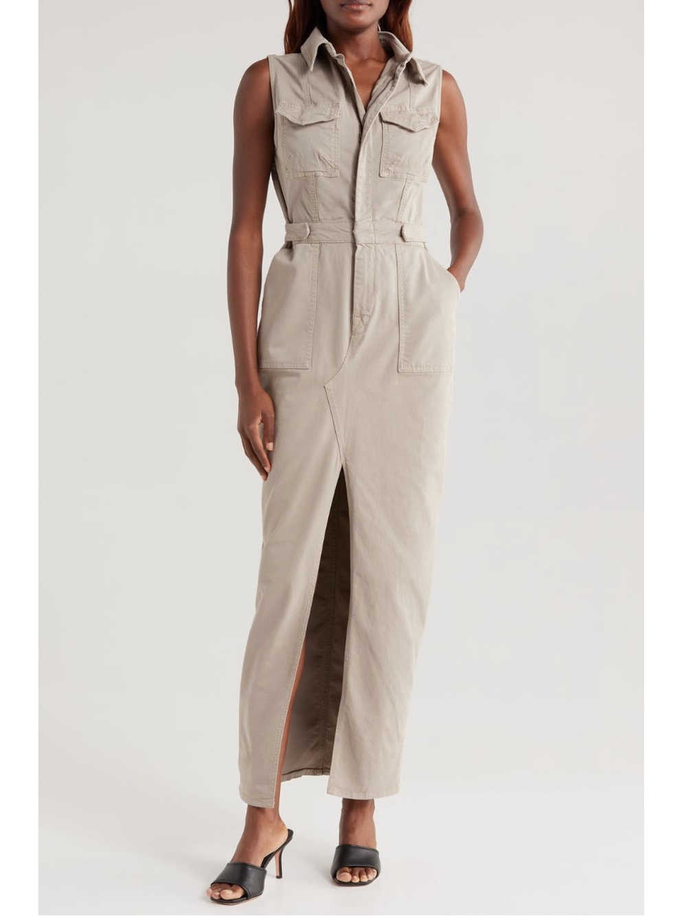 Good American Fit For Success Twill Maxi Dress In Mushroom New!